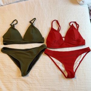 CUPSHE Women’s Two Piece Triangle Top  Set of 2 Green and Orange